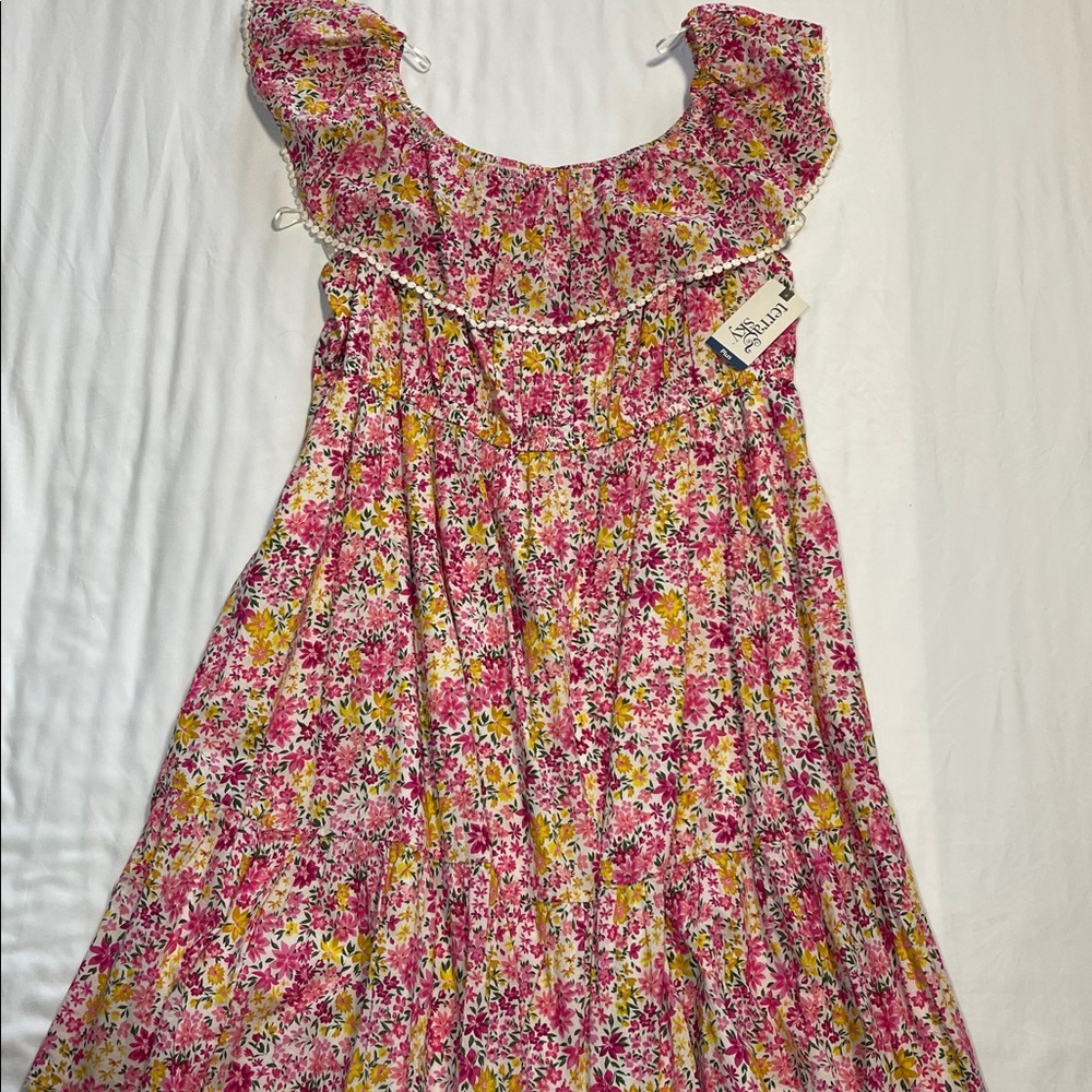 Terra & Sky Pink and Yellow Floral Dress with Pockets
